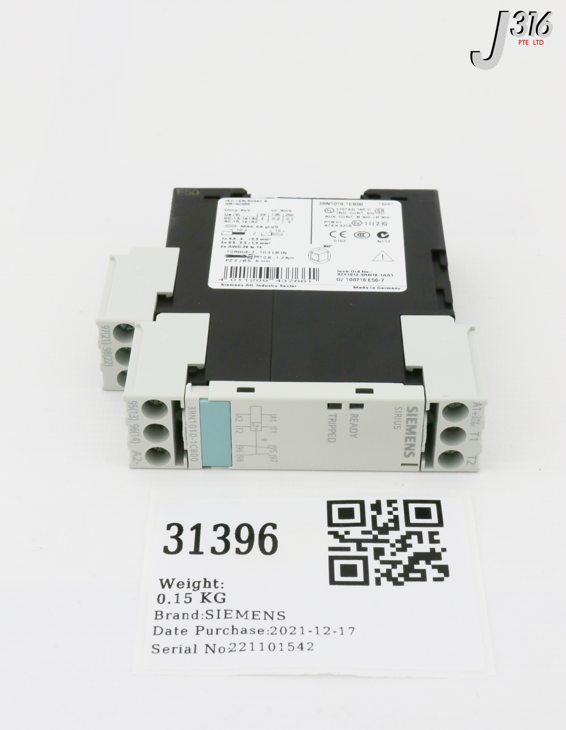 31396 SIEMENS THERMISTOR MOTOR PROTECTION RELAY (NEW) 3RN1010
